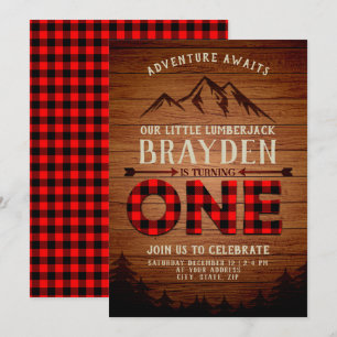 Invitación Lumberjack Buffalo Plaid First Birday