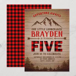 Invitación Lumberjack Buffalo Plaid Outdoor Quinto Cumpleaños