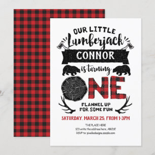 Invitación Lumberjack, Buffalo Plaid, Woodland, 1er cumpleaño