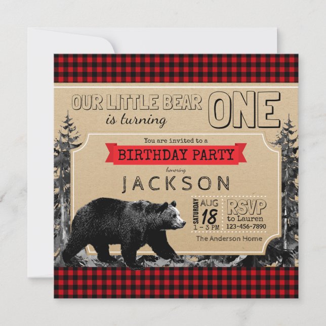 Invitación Lumberjack Cumpleaños Búfalo Jugado Niños Pequeño  (Anverso)