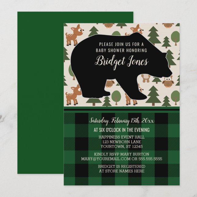Invitación Lumberjack de oso forestal de Woodland Planteado B (Anverso / Reverso)