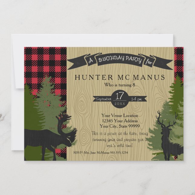 Invitación Lumberjack del bosque Woodland Forest Plaid (Anverso)