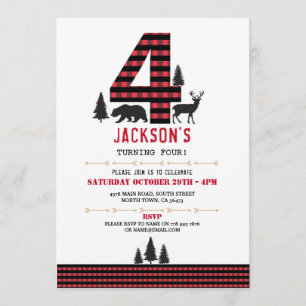 Invitación Lumberjack Flannel 4ta. 4 cumpleaños