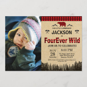 Invitación Lumberjack FourEver Wilthday Bear Woodland