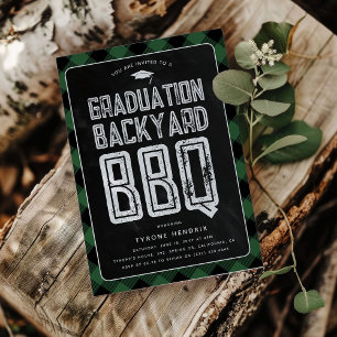 Invitación Lumberjack Green Plaid BBQ Graduation Party