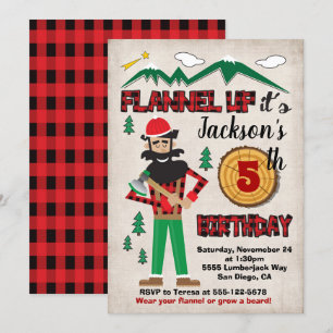 Invitación Lumberjack Partido de Cumpleaños Bosque Flannel