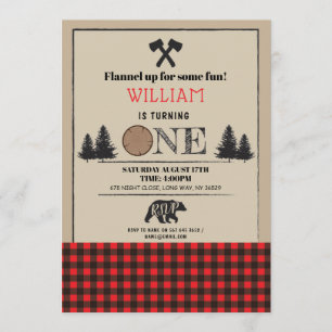 Invitación Lumberjack Partido de Cumpleaños UNO Primera Prime