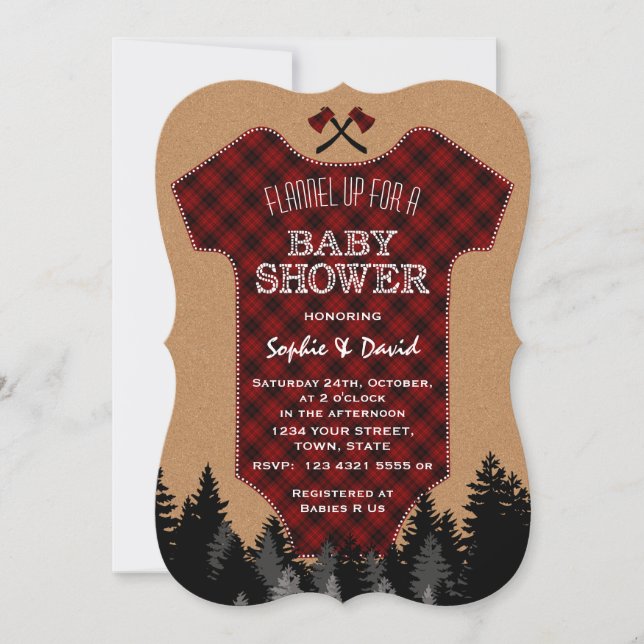Invitación Lumberjack Red Buffalo Baby Suit Baby Shower (Anverso)