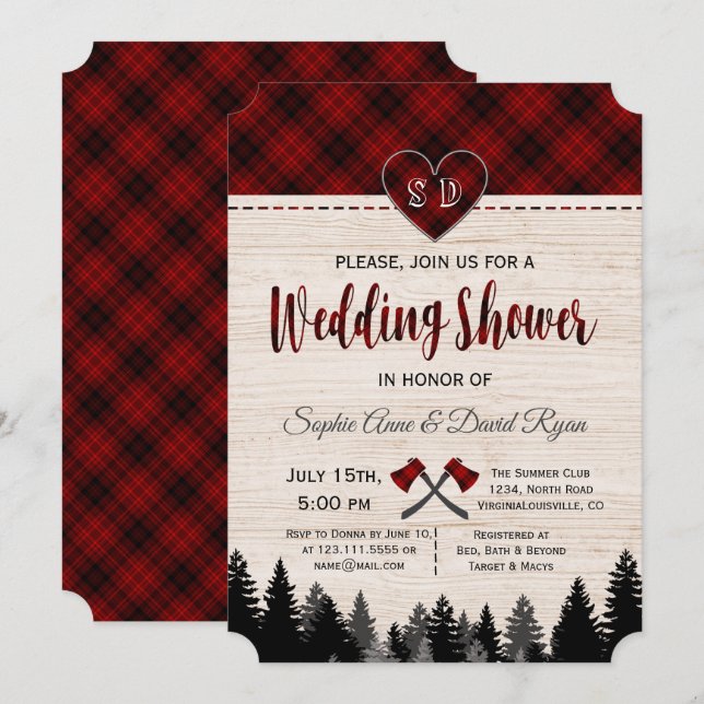 Invitación Lumberjack Red Buffalo Barn Boda Ducha Pareja (Anverso / Reverso)