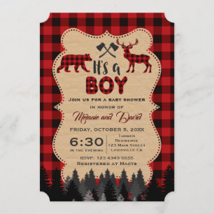 Invitación Lumberjack Red Buffalo Little Boy Baby Shower