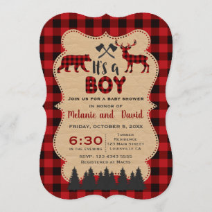 Invitación Lumberjack Red Buffalo Little Hunter Baby Shower