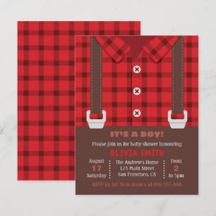 Invitación Lumberjack Red Buffalo Plaid Baby Boy Shower