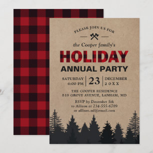 Invitación Lumberjack Red Buffalo Plaid Forest Holiday Party