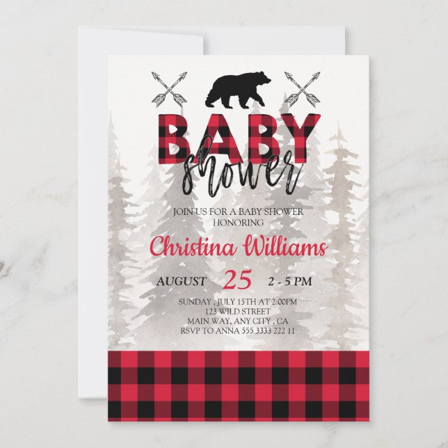 Invitación Lumberjack Red Flannel Boy Baby Shower (Anverso)