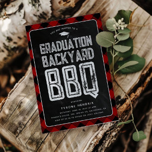 Invitación Lumberjack Red Plaid Backyard BBBQ Graduation Part