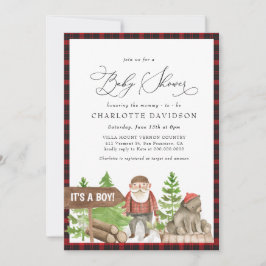 Invitación Lumberjack Rustic Bear Woodland Boy Baby Shower