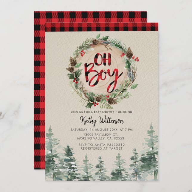 Invitación Lumberjack Rustic Boy Baby Shower (Anverso / Reverso)