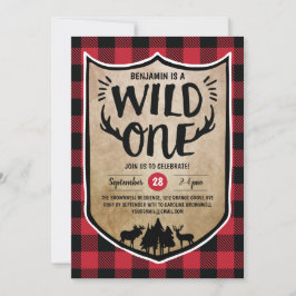 Invitación Lumberjack Wild One Boys Primer Fiesta de cumpleañ
