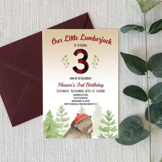 Invitación Lumberjack Woodland Forest Bear 3 Fiesta de cumple (Subido por el creador)