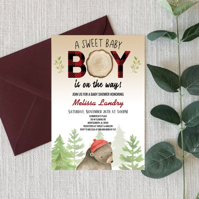 Invitación Lumberjack Woodland Forest Bear Boy Baby Shower (Subido por el creador)