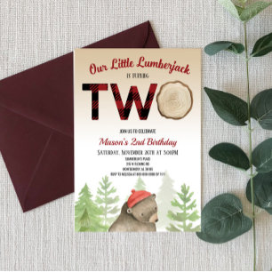 Invitación Lumberjack Woodland Forest Bear Fiesta de cumpleañ