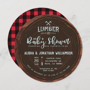 Invitación Lumberjack y Jill Baby Boy Ducha Madera y Placa Ro
