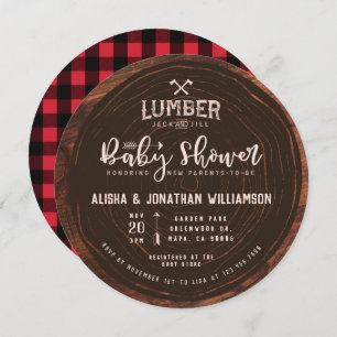 Invitación Lumberjack y Jill Baby Shower Madera Red Placa