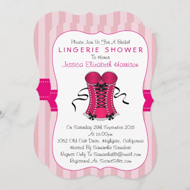 Invitación Luminosa Ducha De Lingerie De Corset Blanco Y Rosa (Anverso / Reverso)