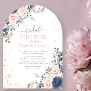 Invitación Luminosa ducha floral azul Rubor rosa dorada azul