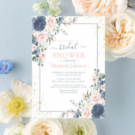 Invitación Luminosa ducha floral azul Rubor rosa dorada azul