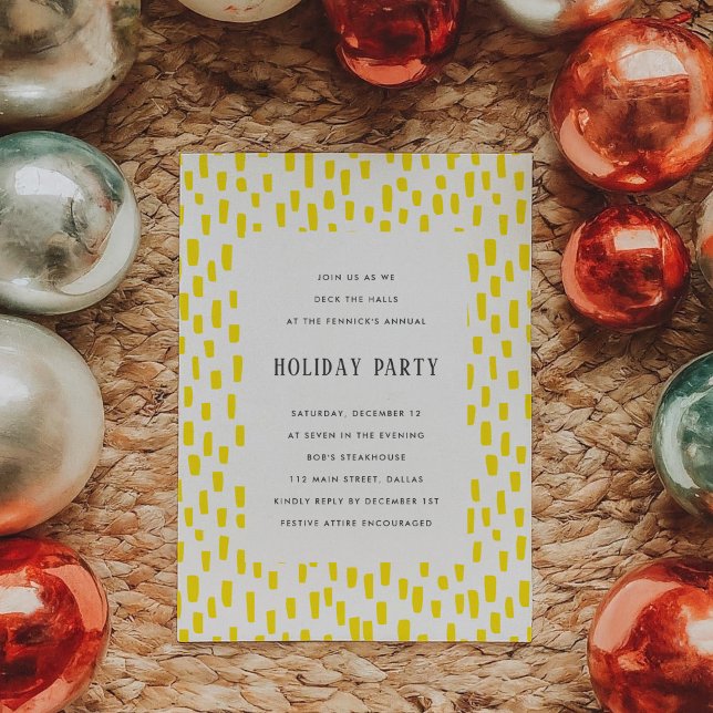 Invitación Luminosa fiesta navideña (Bright Yellow Dashing Holiday Party Invitation)