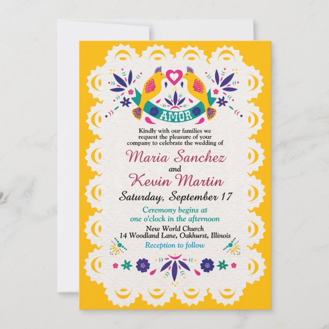 Invitación Luminosa y colorida Fiesta Boda española (Anverso)