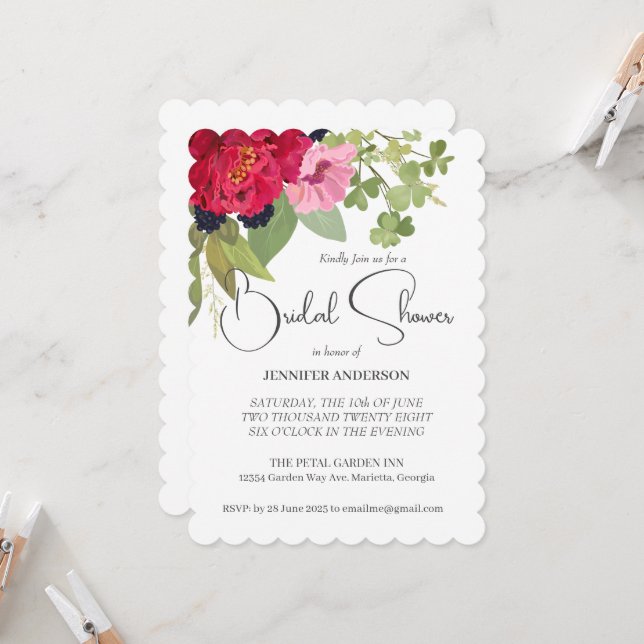 Invitación Luminosa y colorida Jardín floral Bridal Ducha (Anverso/Reverso In Situ)