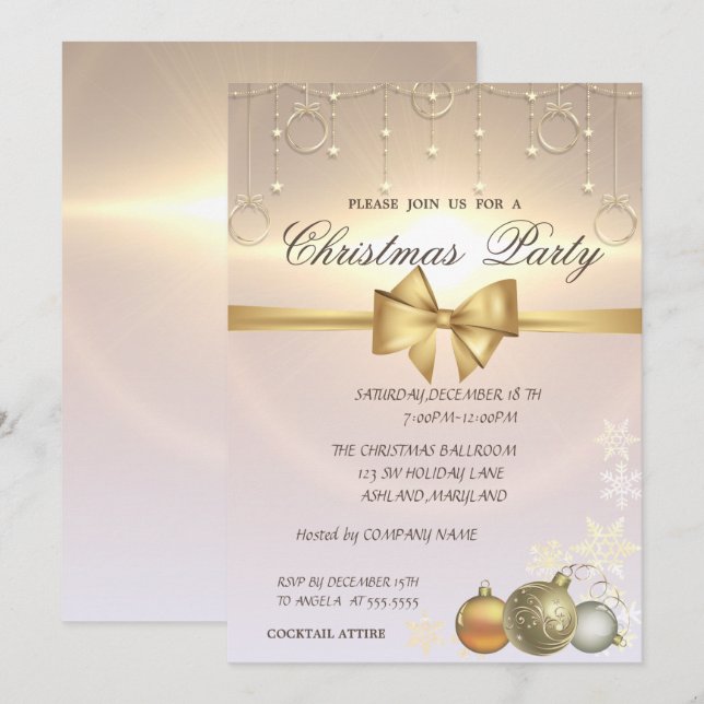Invitación Luminosas bolas de Navidades, Fiesta de Navidades  (Anverso / Reverso)
