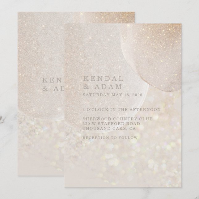 Invitación Luminoso Boda de la Rubor Pink Fawn Crystal Shimme (Anverso / Reverso)