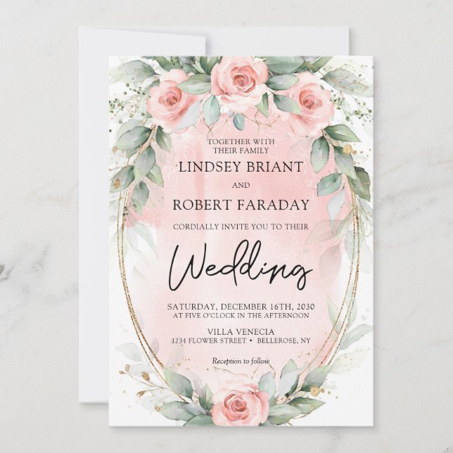 Invitación Luminoso boho y verde y falso dorado oval (Anverso)