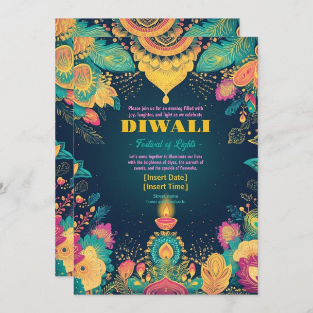 Invitación Luminoso Diwali Splendor (Anverso / Reverso)