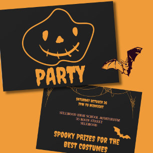 Invitación Luminoso Naranja Monstruo Negro Face Halloween Par