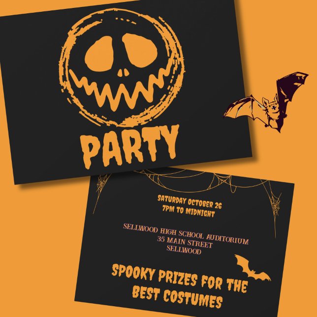 Invitación Luminoso Naranja Monstruo Negro Face Halloween Par (Subido por el creador)