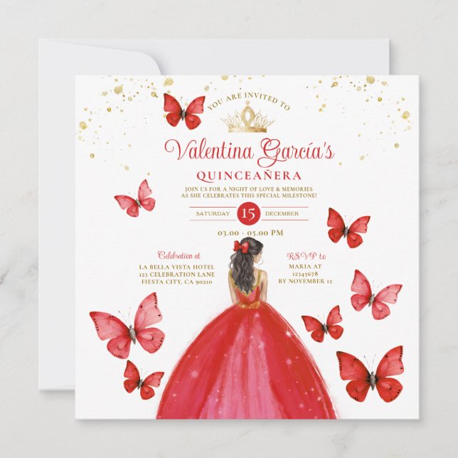 Invitación Luminoso Red Quinceañera 15 Anos Butterfly Gold (Anverso)