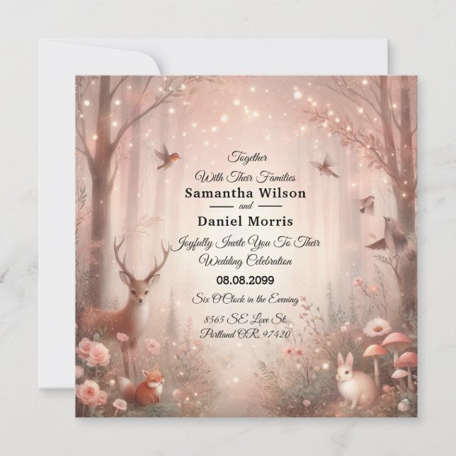 Invitación Luminoso reino forestal de espuma y florecimiento (Anverso)