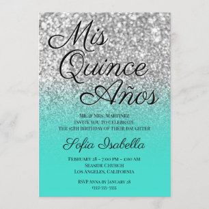 Invitación Luminoso Turquesa Gradiente Mis Quince Años Platea