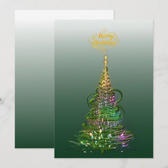 Invitación Luminous Green Holiday Tree flat holiday card  (Anverso / Reverso)