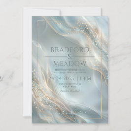Invitación Luminous Stardust Misty Teal Ripple Wedding