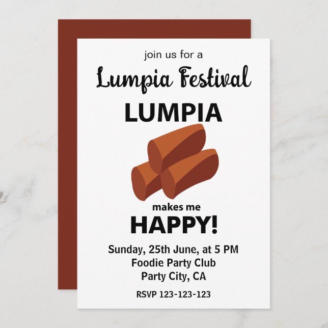 Invitación Lumpia me hace feliz festival Lumpia (Anverso / Reverso)