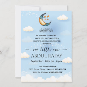 Invitación Luna azul Aqeeqah de bebé musulmán