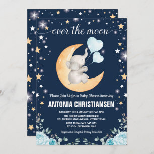 Invitación Luna Baby Shower/bebé del elefante de la estrella