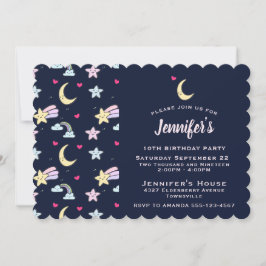 Invitación Luna caprichosa, estrellas y nubes en cumpleaños a