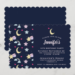 Invitación Luna caprichosa, estrellas y nubes en cumpleaños a