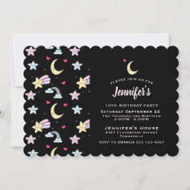 Invitación Luna caprichosa, estrellas y nubes en cumpleaños n